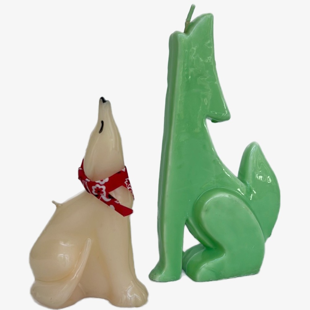 Howling Coyote Wolf Candle Figures Vintage Southwestern with Bandanna Set Of 2